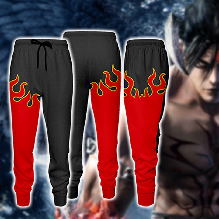 Tekken Jin Kazama Red Flame Cosplay Jogging Pants S