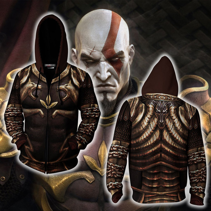 God Of War 2 Kratos Armor Cosplay Zip Up Hoodie Jacket XS