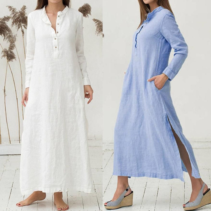 Kaftan Cotton Long Sleeve Plain Casaul Oversized Dresses