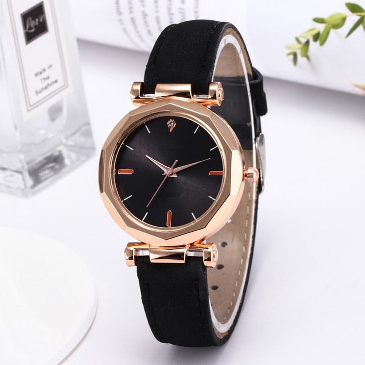 Luxury fashion bracelet casual Leather Crystal Wristwatch Wood Watch
