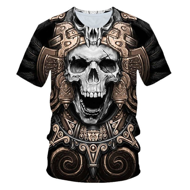 Skull poker print short-sleeved casual breathable hip-hop T-shirt