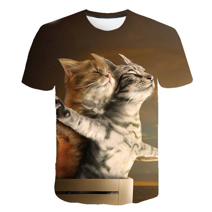 Cool Print cat Short Sleeve Tees funny T shirt