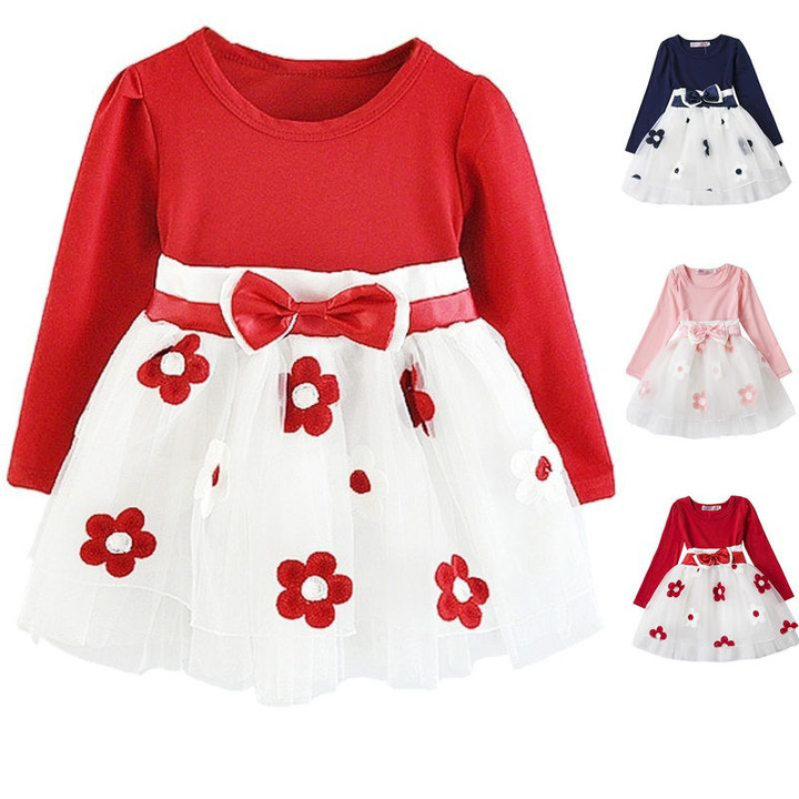 Cotton Flowers Long Sleeves Toddlers vestido Dresses