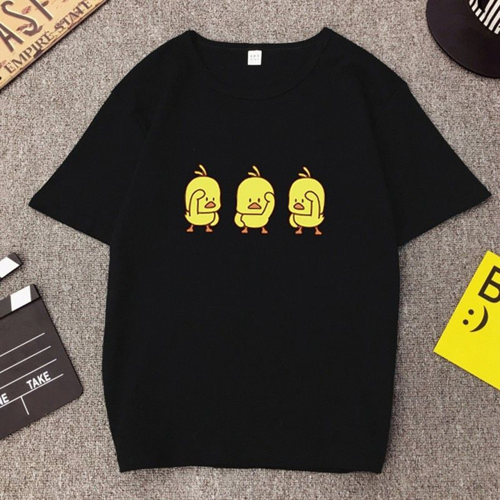 Yellow Ducks  Printed Solid O-Neck Casual Loose T-shirts