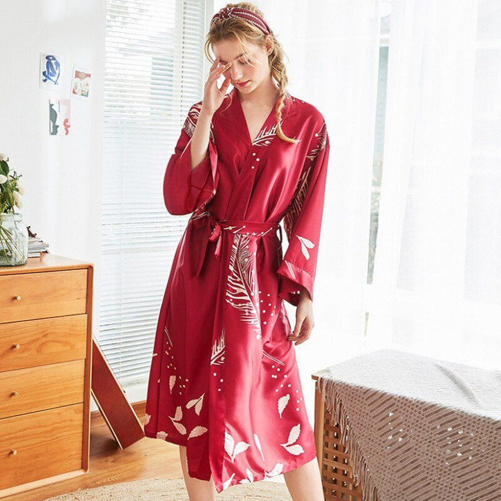 Satin Silk Sleepwear Gown Robes Sexy Sash Bathrobe