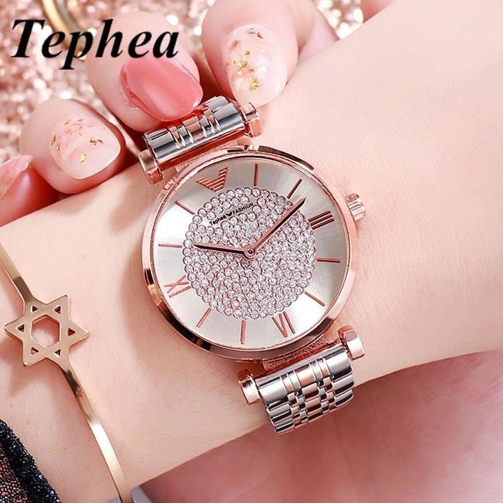 Rose Gold Bracelet Stainless Steel Luxury Quartz Wrist Watch