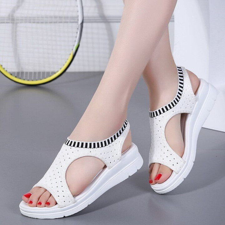 Wedge Breathable Mesh Peep Toe Solid Slip-on Sandals
