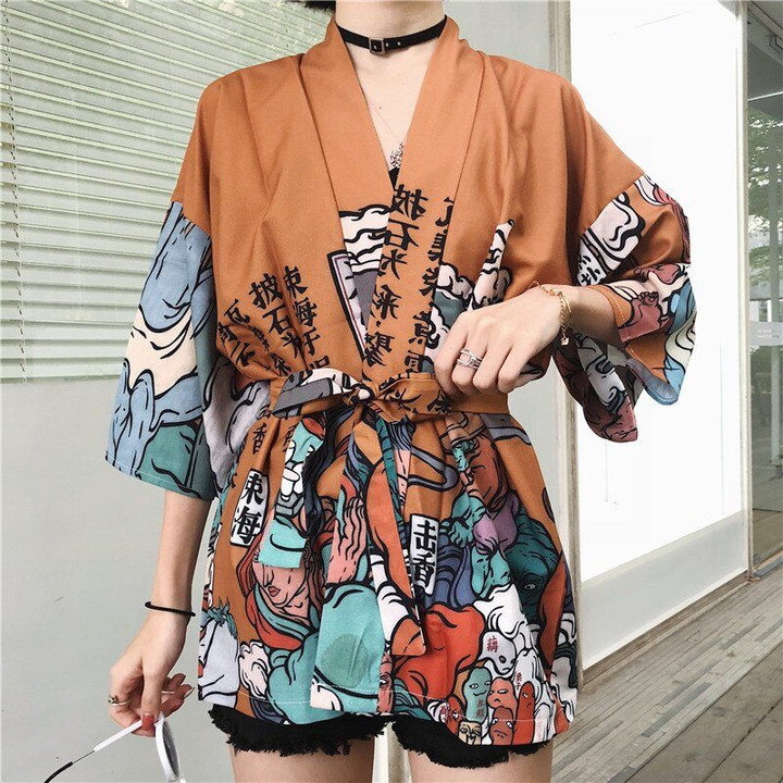 Traditional Japanese Kimono Tops Cosplay Straps Clothes