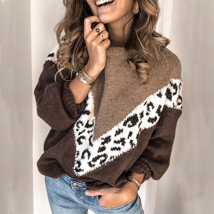 Leopard Pullover Knitted Oversized Jumper Sweater