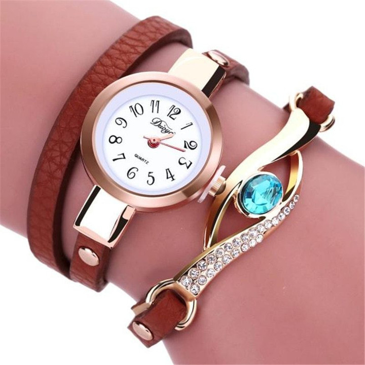 Diamond Bracelet Wrap Around Leather Quartz Wrist Watch
