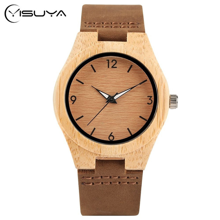 Bamboo Wooden Wrist Watch Genuine Leather