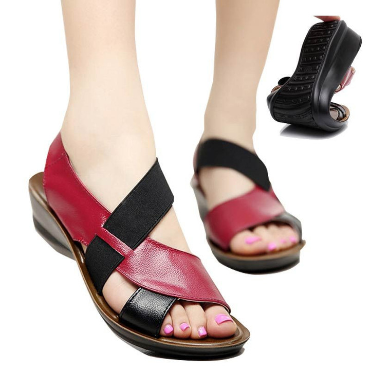 Leather Low Heel Slippers Flat band Sandals