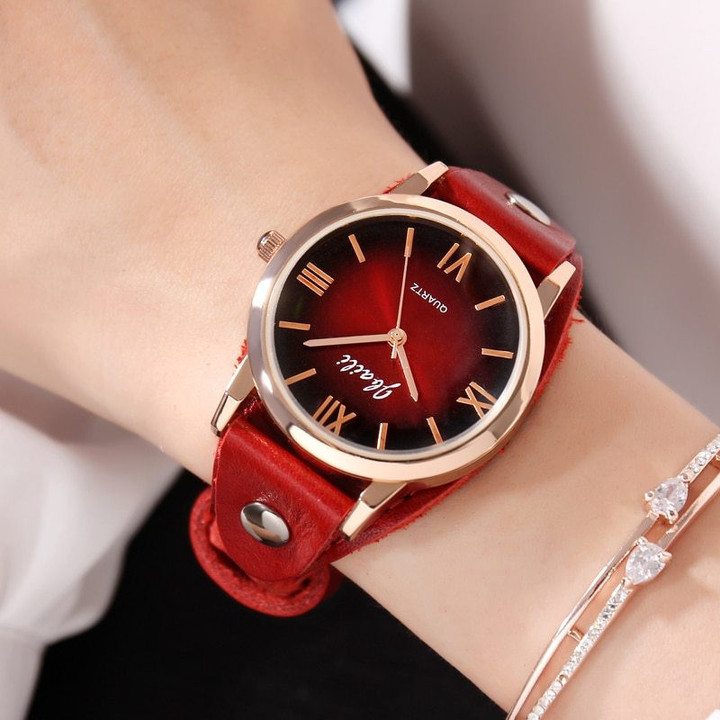 Casual Red Stage Dress Watches leather Quartz