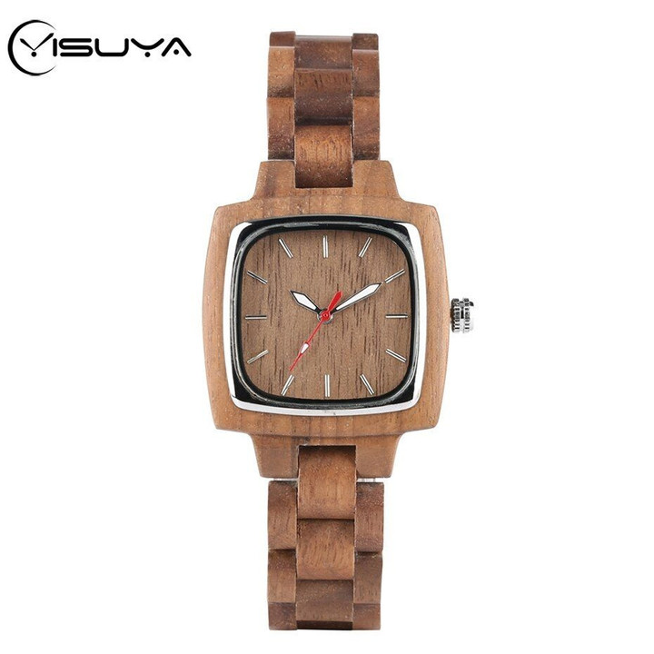 Unique Square Dial Full Wooden Bangle Wrist Watch