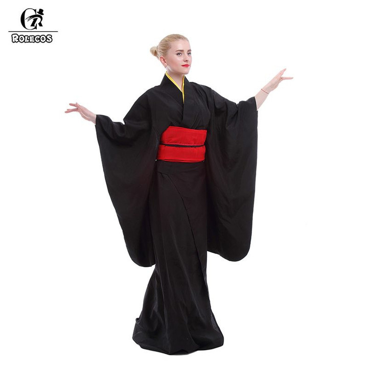 Japanese Traditional Black Kimono With Belt