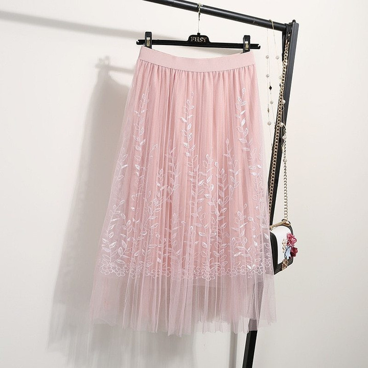 Embroidery A-line Tutu Lace Mesh Skirts
