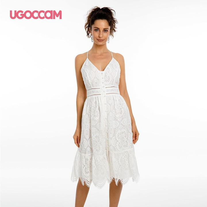 V-Neck Mini Cotton white dresses
