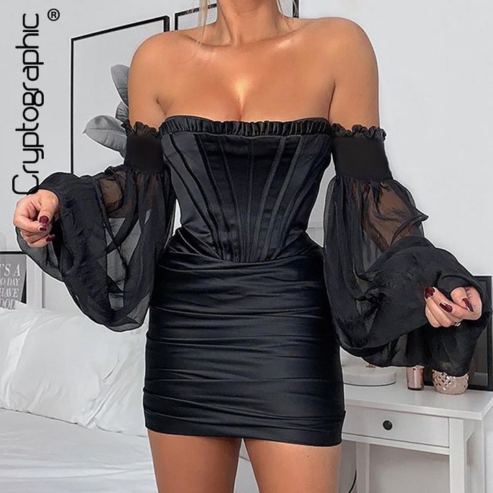 Off Shoulder Black Ruched Sexy Backless Date party dresses