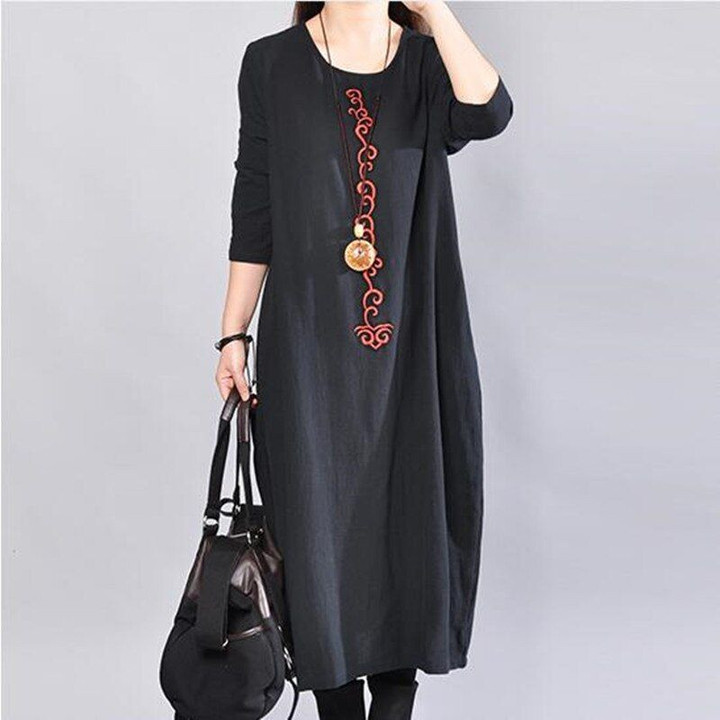 Long Sleeve Vintage Cotton Linen Loose Solid bohemian sweaters