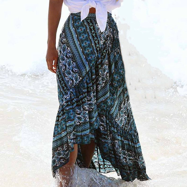 Floral Magic Beach Asymmetrical Wrap Long bohemian skirts