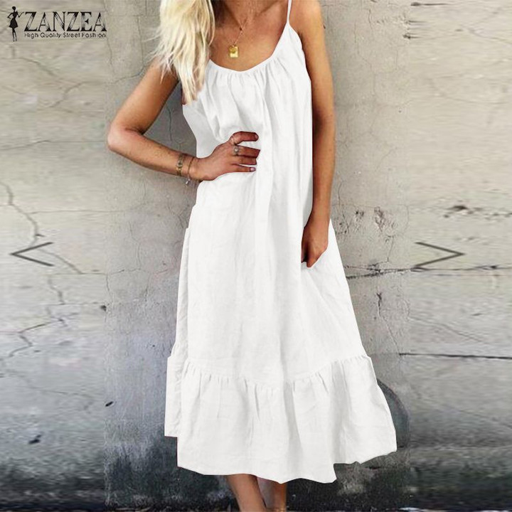Beach Party Casual Solid Sleeveless Cotton Linen casual dresses