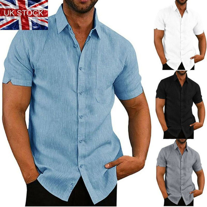 Blouse Short Sleeve Solid Pure Cotton And Linen Dress Shirts