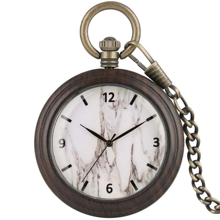 White Marble Dial Ebony Pocket Watch Precious Bronze Rough wood watches