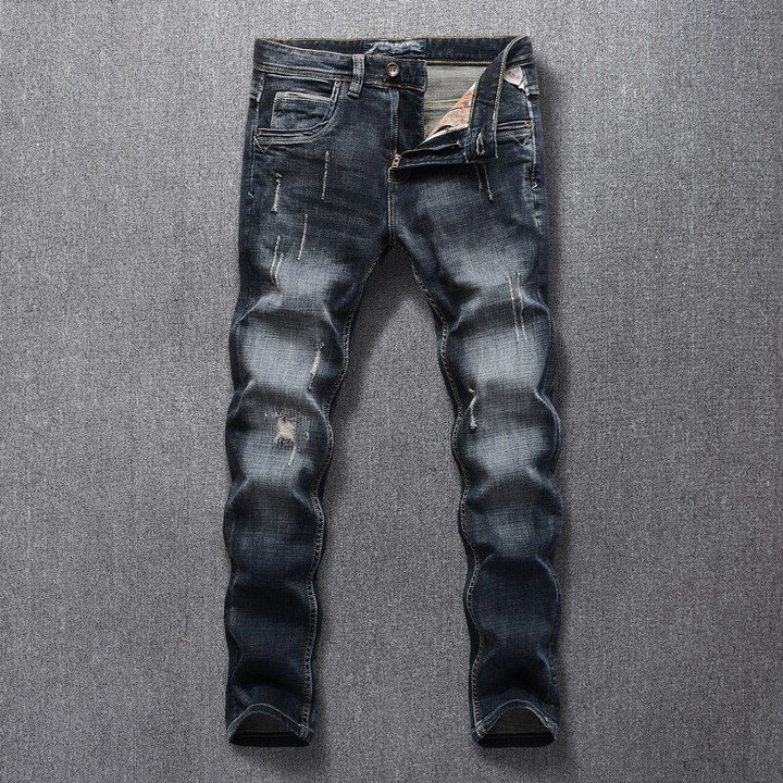 Italian Style Retro Slim Fit Ripped High Quality Jeans