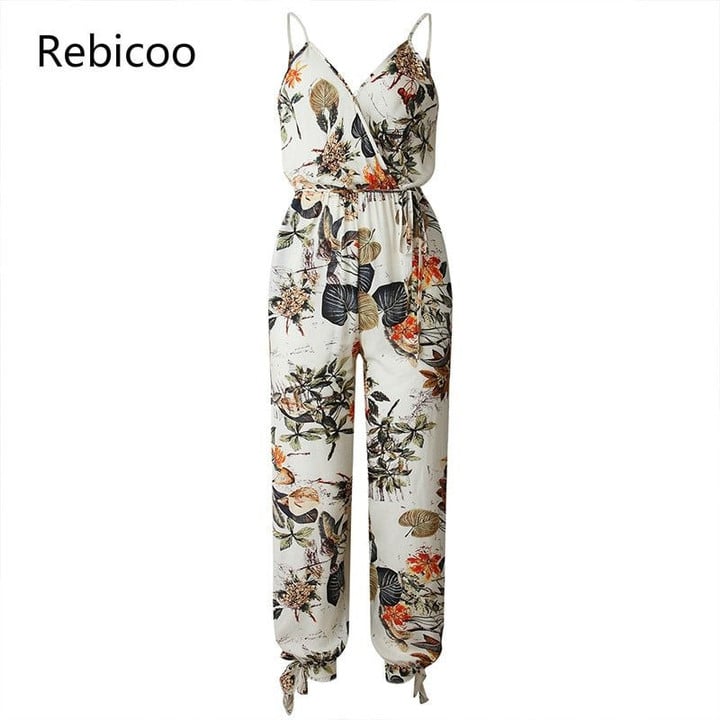 V Neck Sexy Floral Overalls Print bohemian rompers