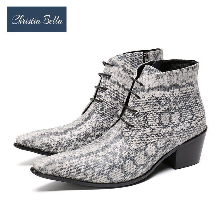 Snake Skin Genuine Leather Fashion Pointed Large Size Boots