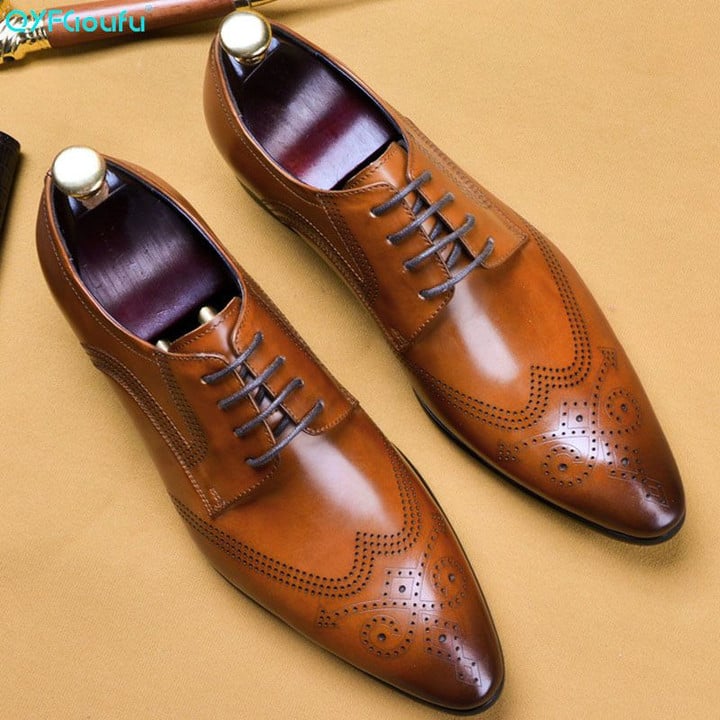 Vintage Retro Genuine Leather Pointed oxford shoes