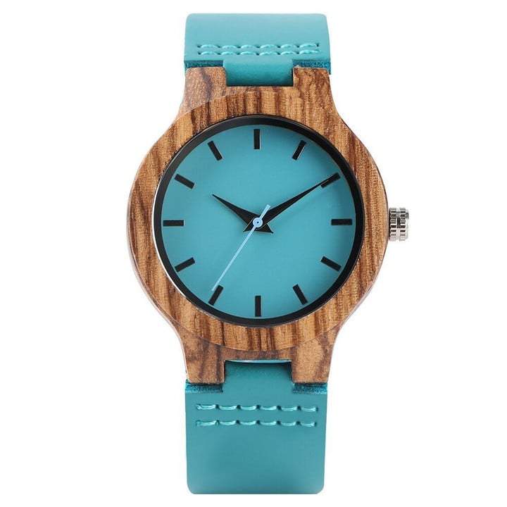 Handmade Lover's Blue Leather Retro Nature wood watches