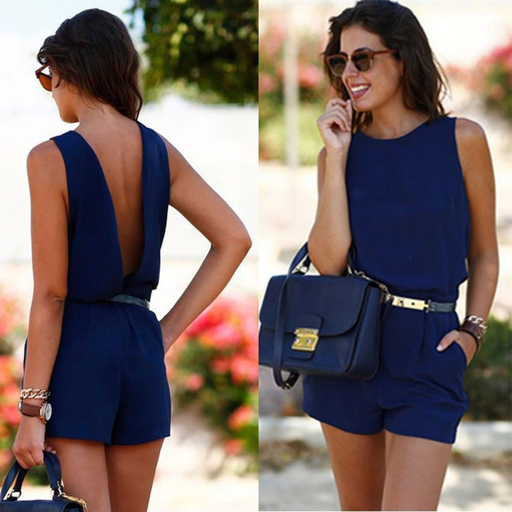 Casual Solid  Overalls Backless Party rompers