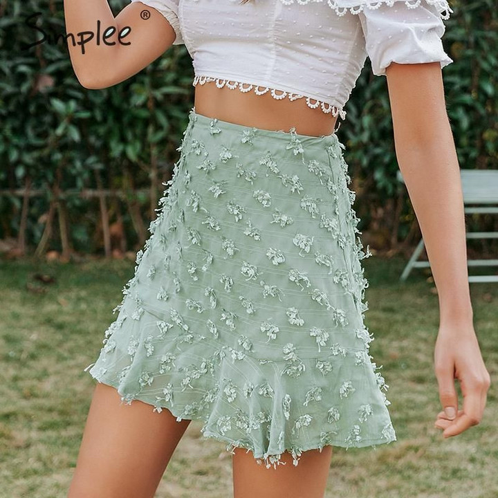 Elegant flower embroidery A-line ruffled skirts