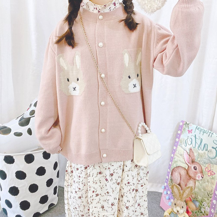 Sweet Rabbit Cardigan Pearl Button bohemian sweaters