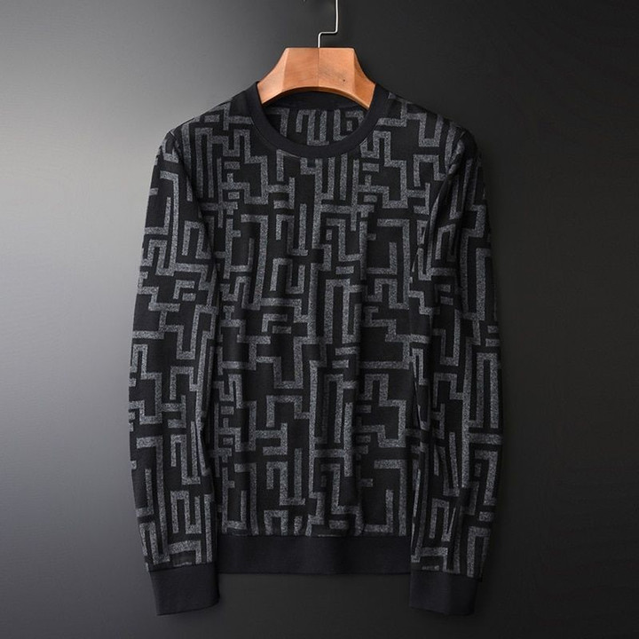Round Collar Luxury Yarn Dyed Geometric Slim Hoodies Sweatshirts
