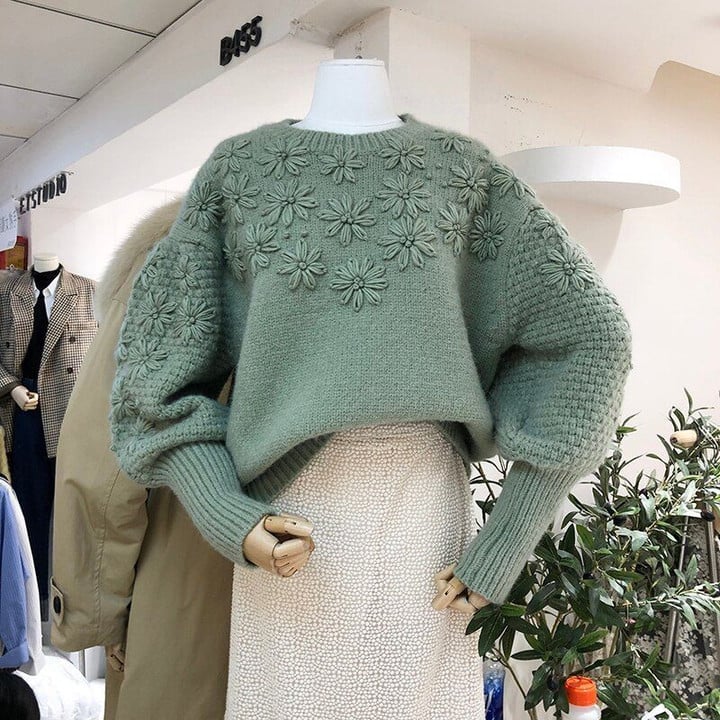 Sleeve Knitted Round Neck Heavy Loose bohemian sweaters