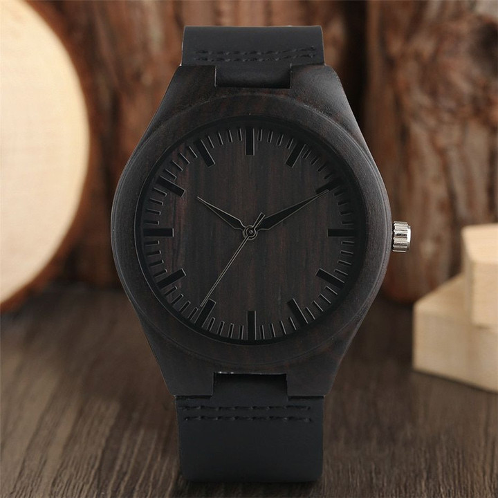 Simple Round Leather Wood Watch