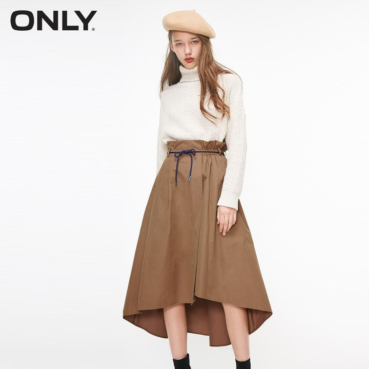 Pure Color Elasticized High Waist A-line Irregular Skirts