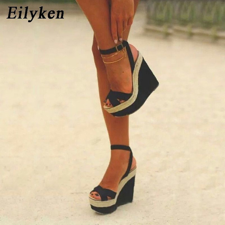 Fashion Sandals Shoes Buckle Strap Platform Wedges heels