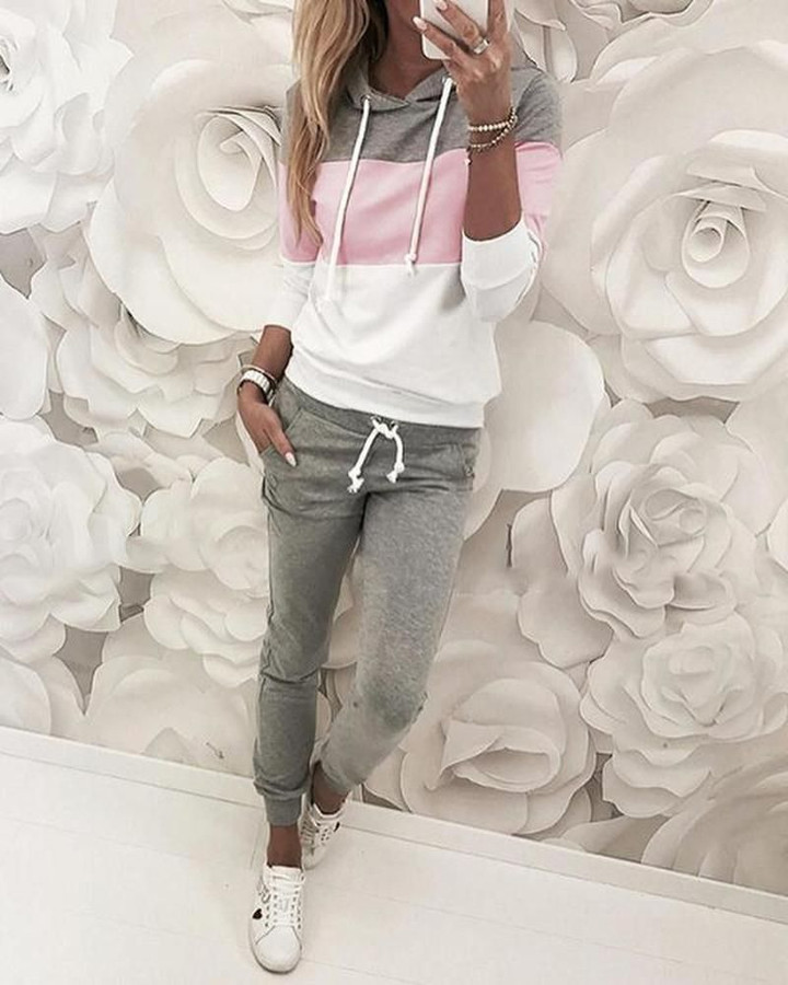 Design Hooded Top & Slinky Outfits Casual pants