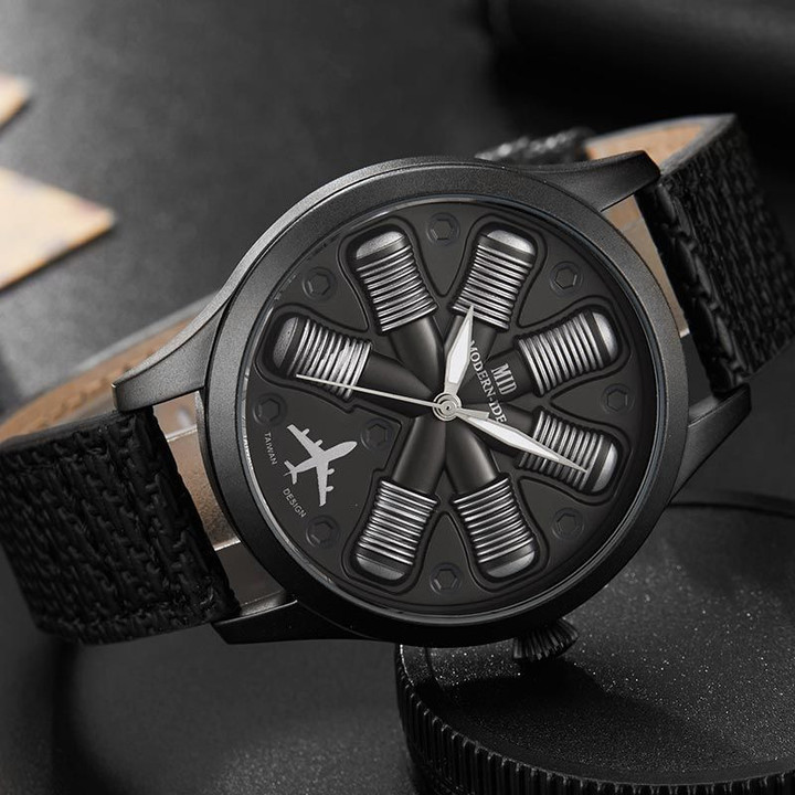 Aircraft Engine Shape Black Military Sport watches