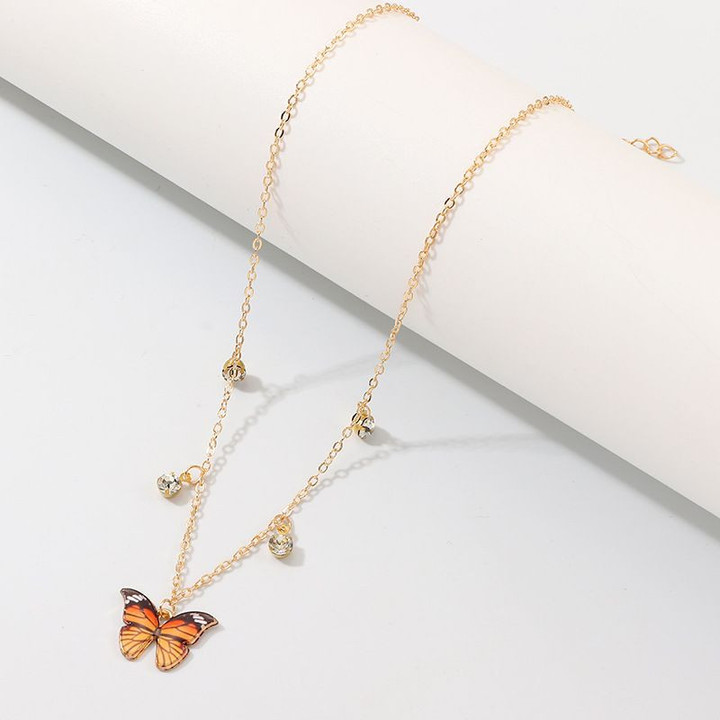 Luxury European Butterfly Pendant Colorful Gold Chain necklaces