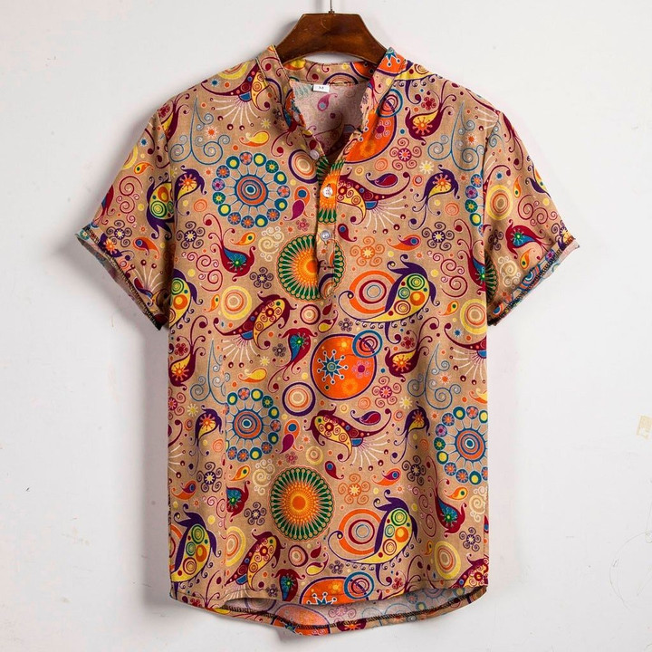 Hawaiian Ethnic Casual Cotton Short Sleeve Shirts