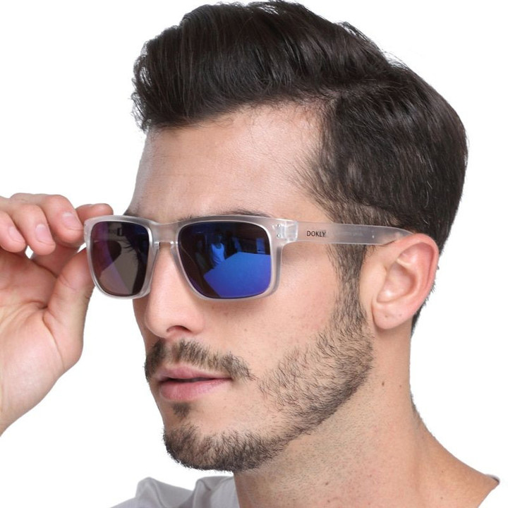 Fashion blue lens Clear Frame Square Sunglasses