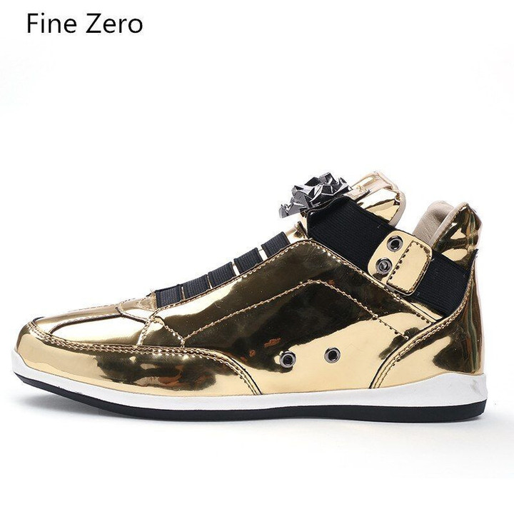 PU Leather Gold Silver Color Motorcycle  sneakers student boots