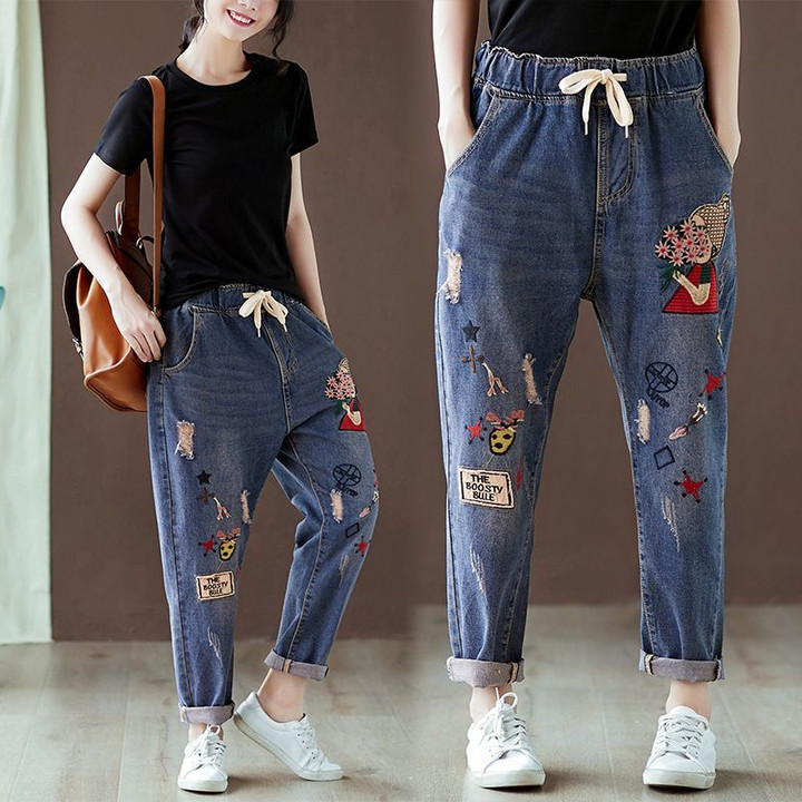 embroidery Harem Pants high waist  jeans