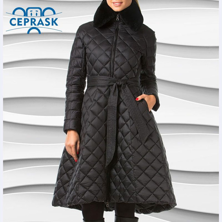 coats Long Slim Belt fashion Warm Parka  jackets