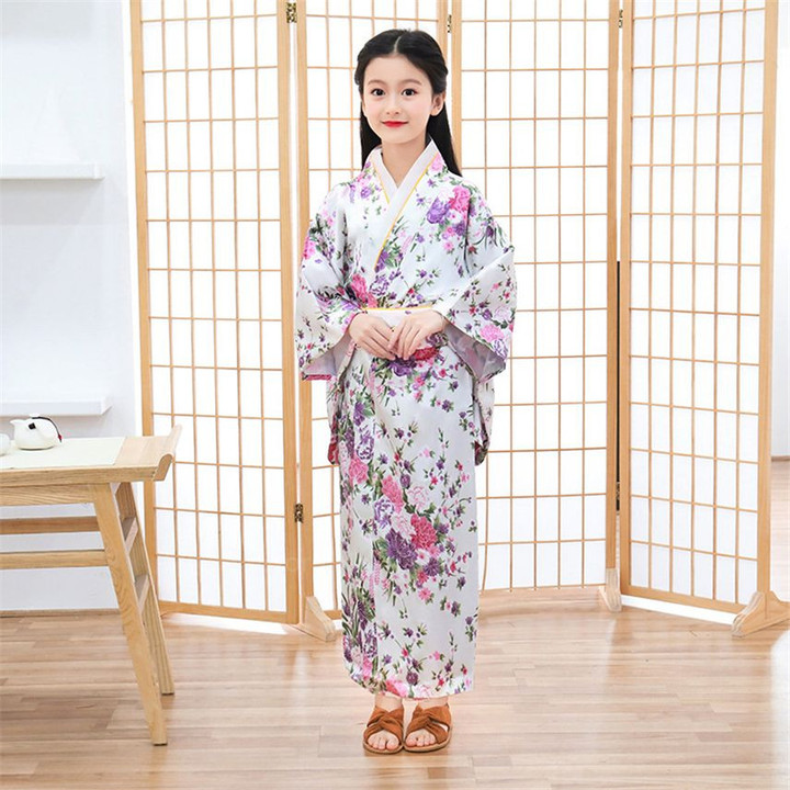 Yukata Girl Casual Fairy Dress Satin Floral Vintage Bathrobe kimono
