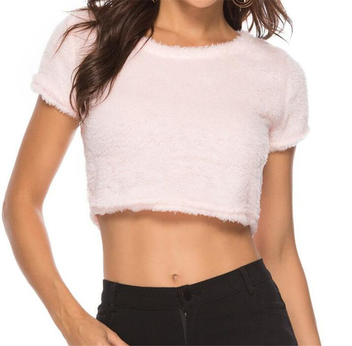 Sexy Crop Tops Casual Short Shirts Pink White Black Blouses